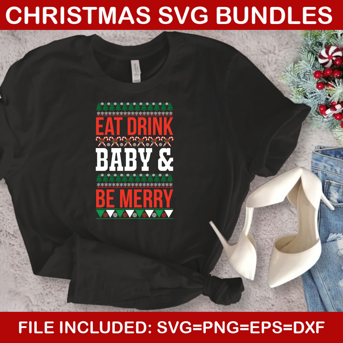 Ultimate List! Christmas SVG 07 T-shirt Design Bundle preview image.