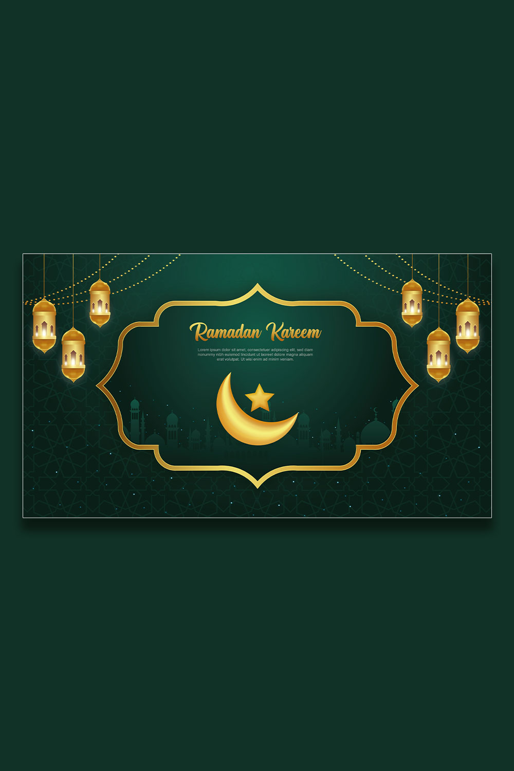 Islamic Holy Month of Ramadan Mubarak vector design with Ramadan moon and Islamic background pinterest preview image.