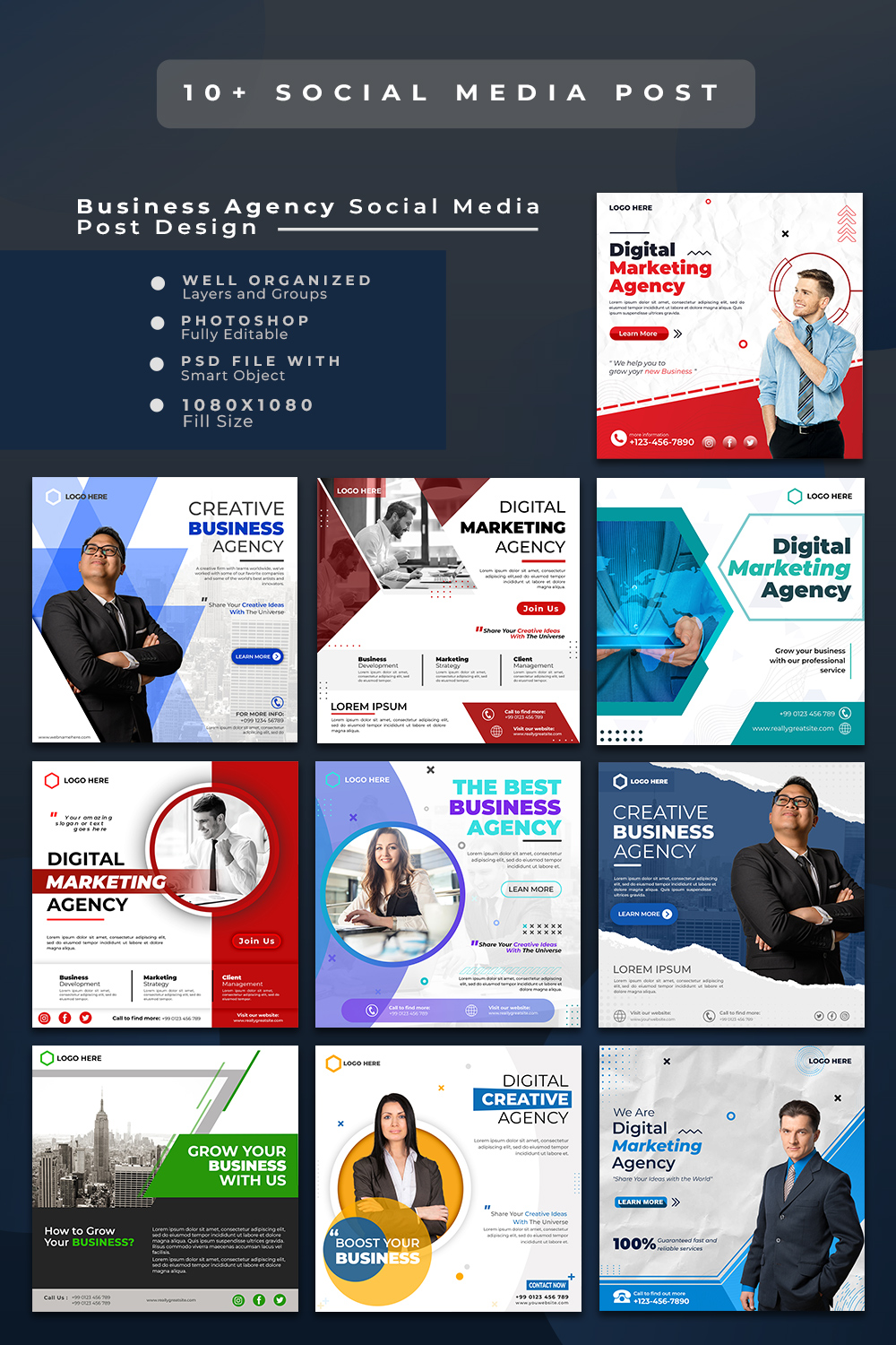 10+ Corporate and Digital Marketing Agency Social Media Posts And Web Banner PSD Template pinterest preview image.