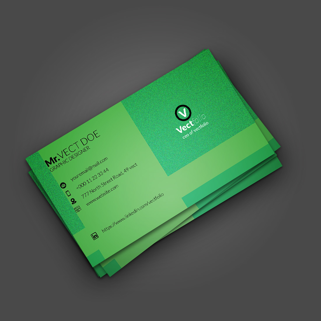Green minimal business card template preview image.