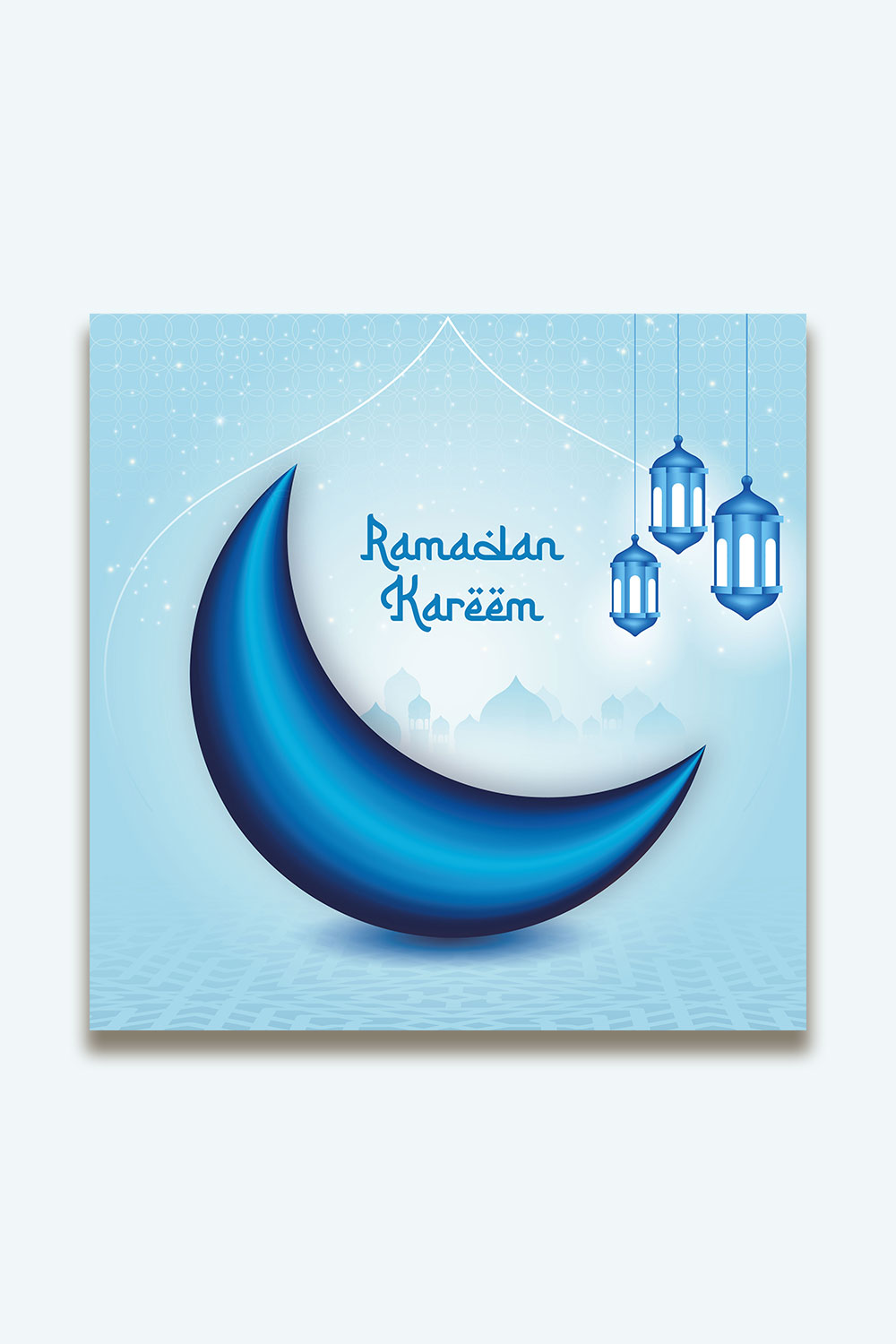 Ramadan Kareem greeting card with Islamic background pinterest preview image.