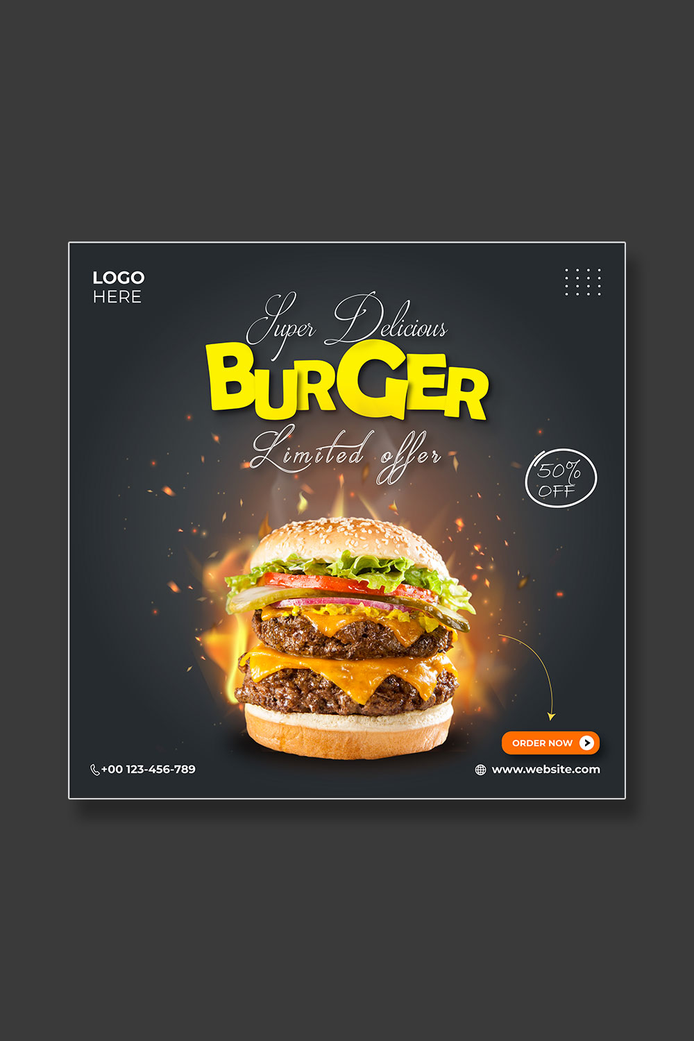 Special burger sale social media ads or post template pinterest preview image.