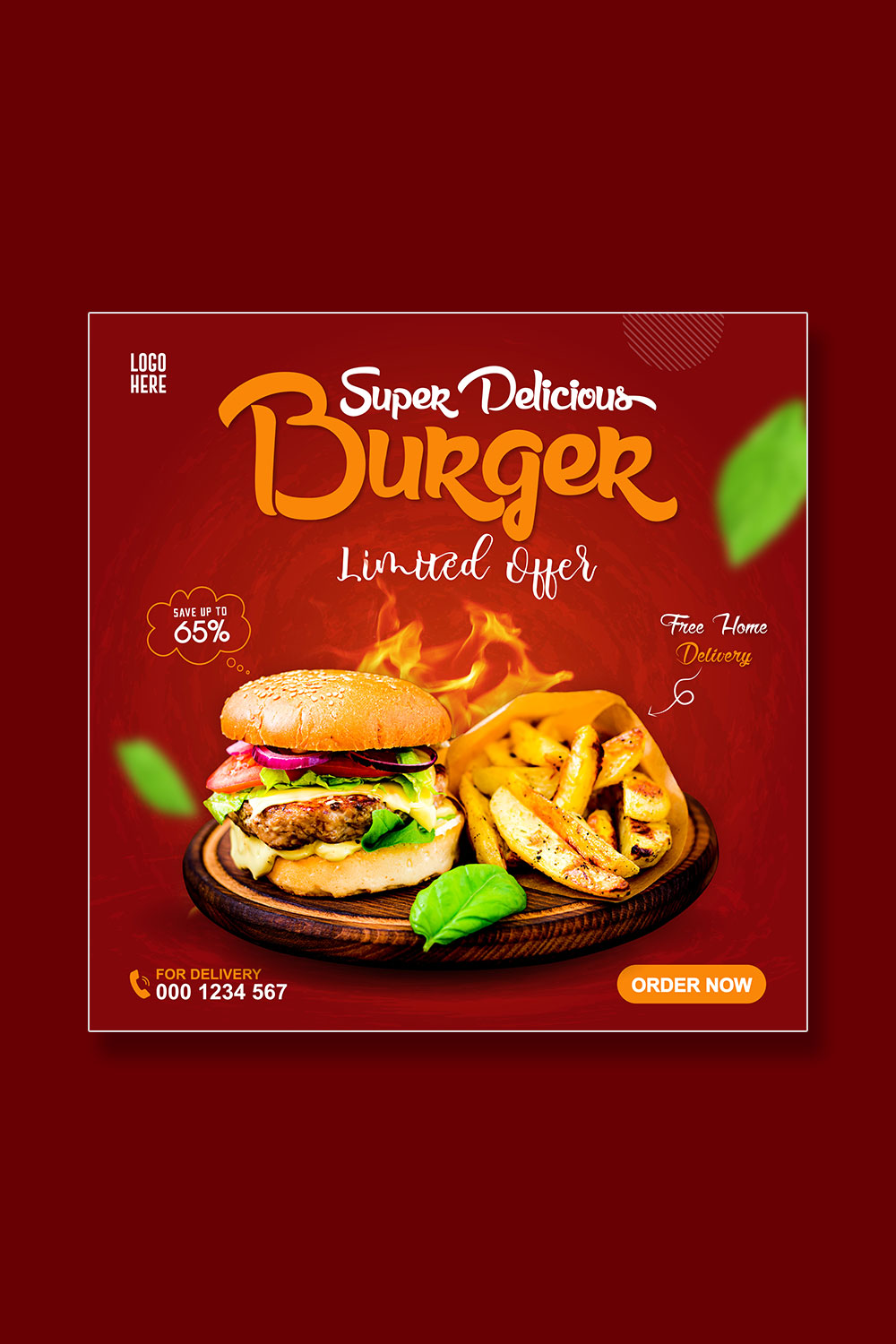 fast food or burger sale social media promotion template pinterest preview image.