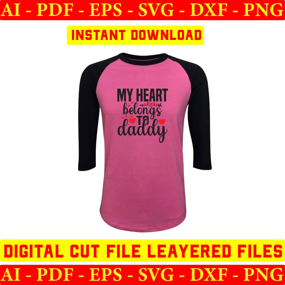 Pink and black shirt with the words my heart belongs daddy on it.