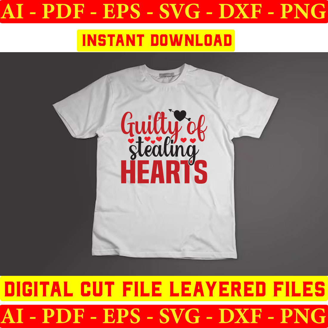 T - shirt with the words guilt of stealing hearts on it.