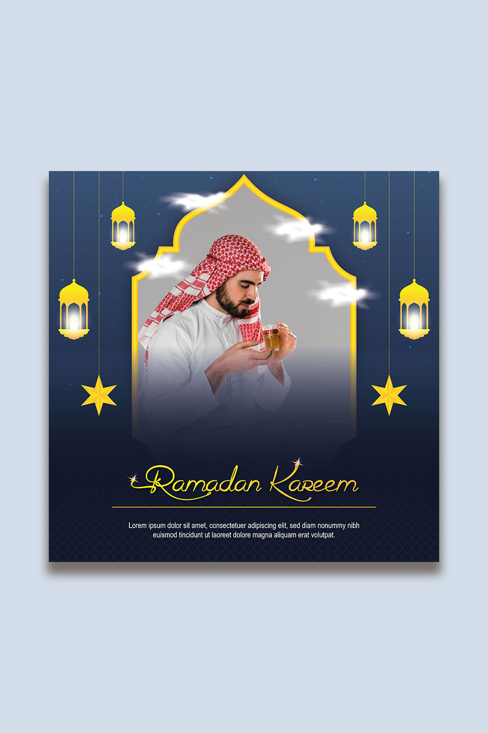 Islamic Holy Month of Ramadan Mubarak vector design with Islamic background pinterest preview image.