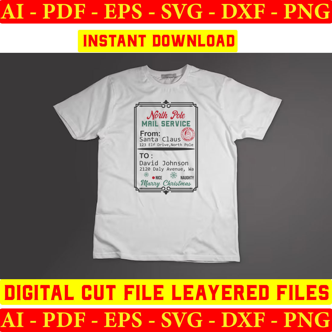 White t - shirt with the words instant file layered files.