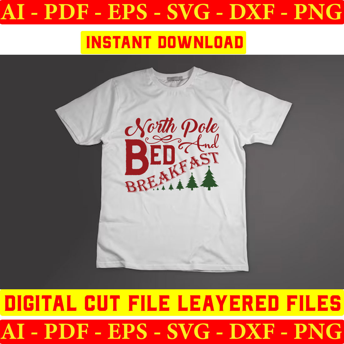 White t - shirt with a red and green christmas tree on it.