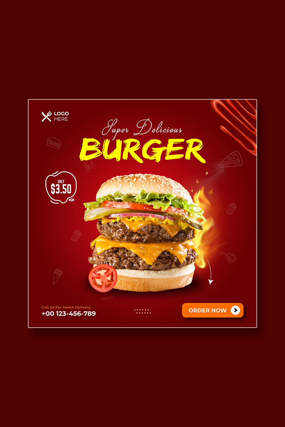 Special Burger Sale Social Media Ads Or Post Template pinterest preview image.