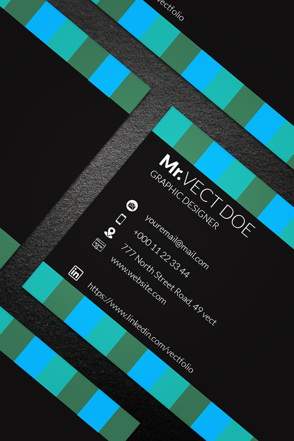 Colorful minimal cororate business card template pinterest preview image.
