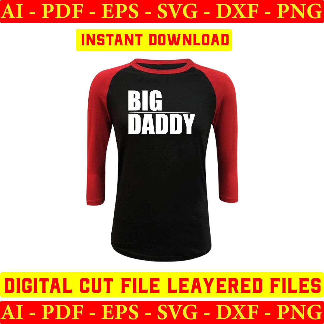 Black and red baseball shirt with the words big daddy on it.