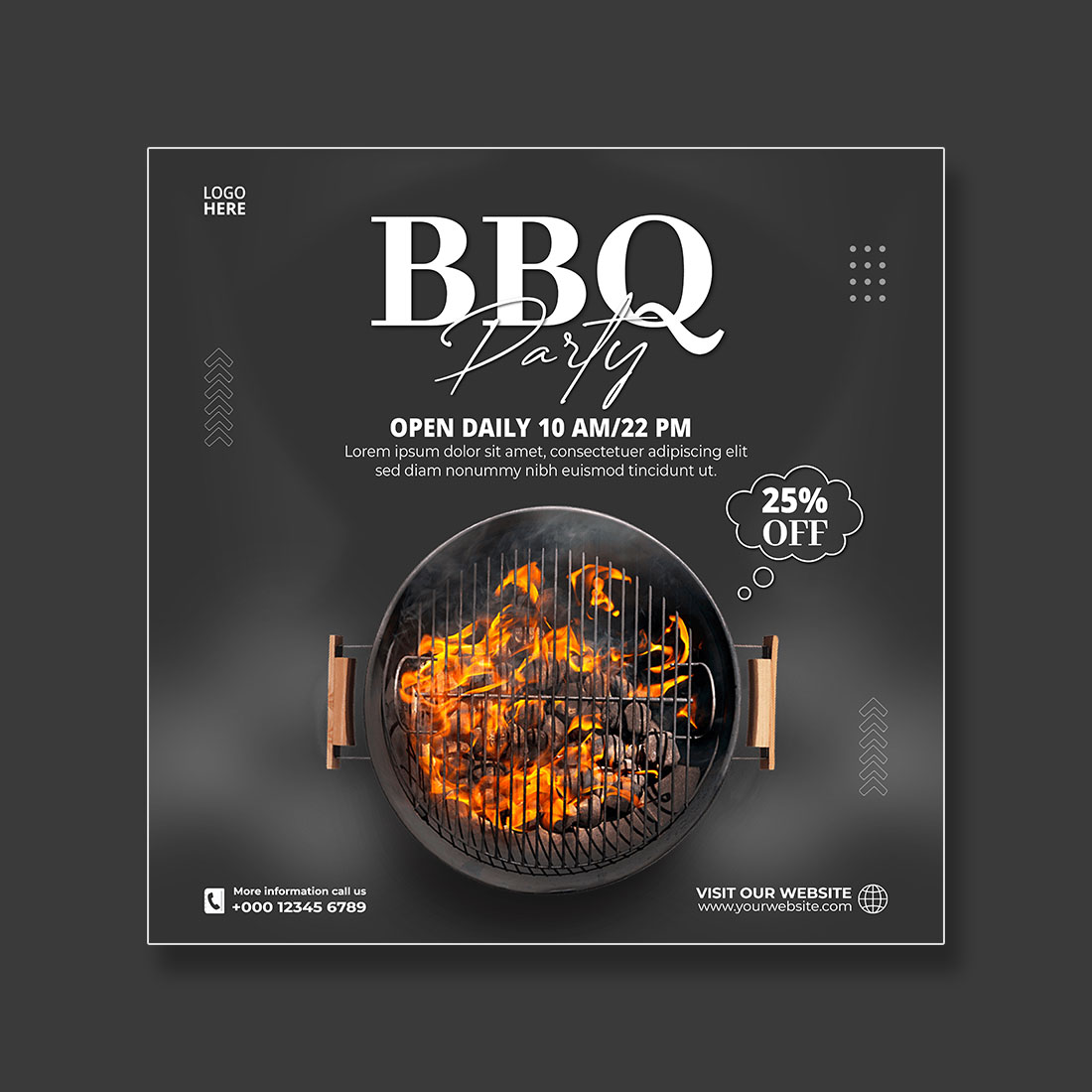 Barbeque social media poster template concept preview image.