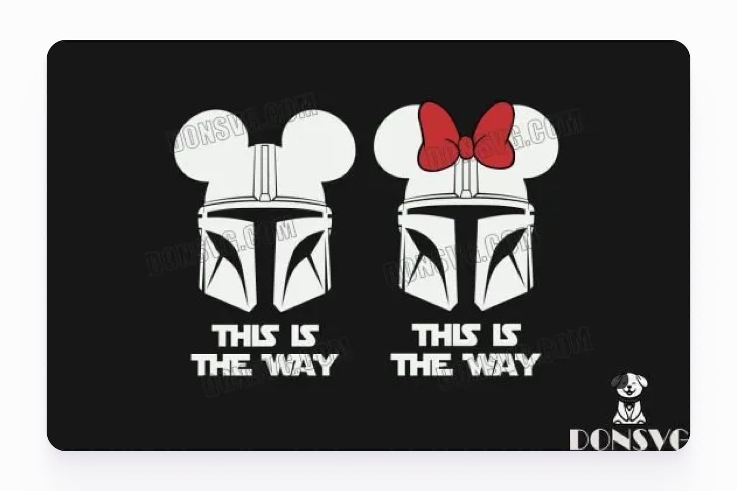 Drawing of Mandalorian helmets with Mickey and Mini Mouse ears.