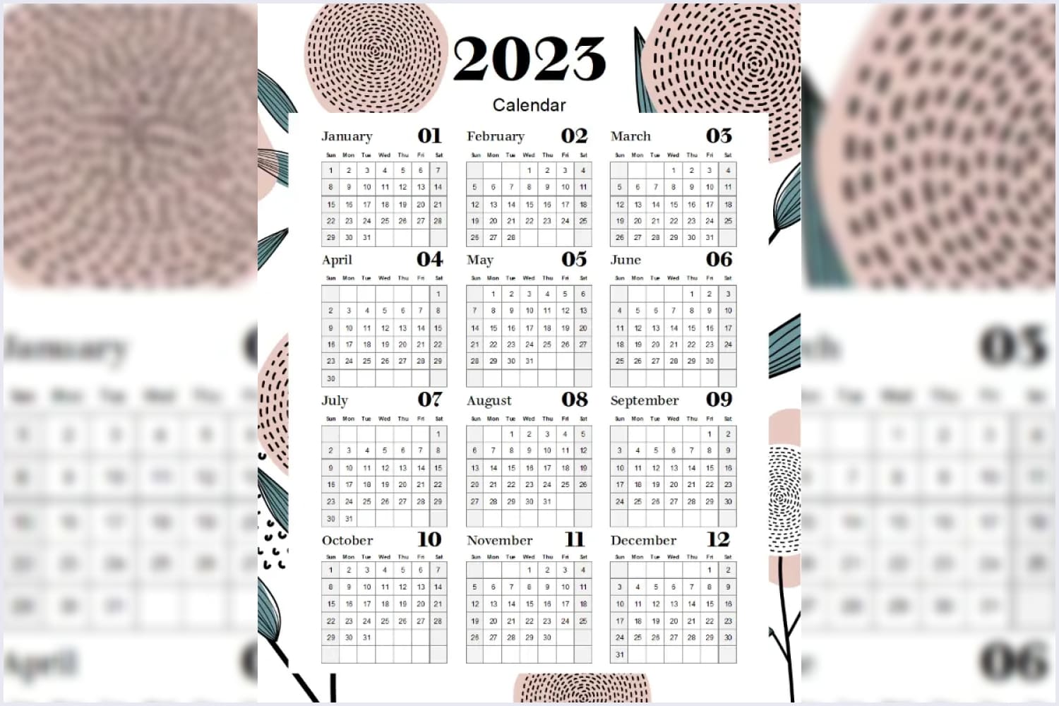 Image of a calendar for 2023 in the form of month plates.