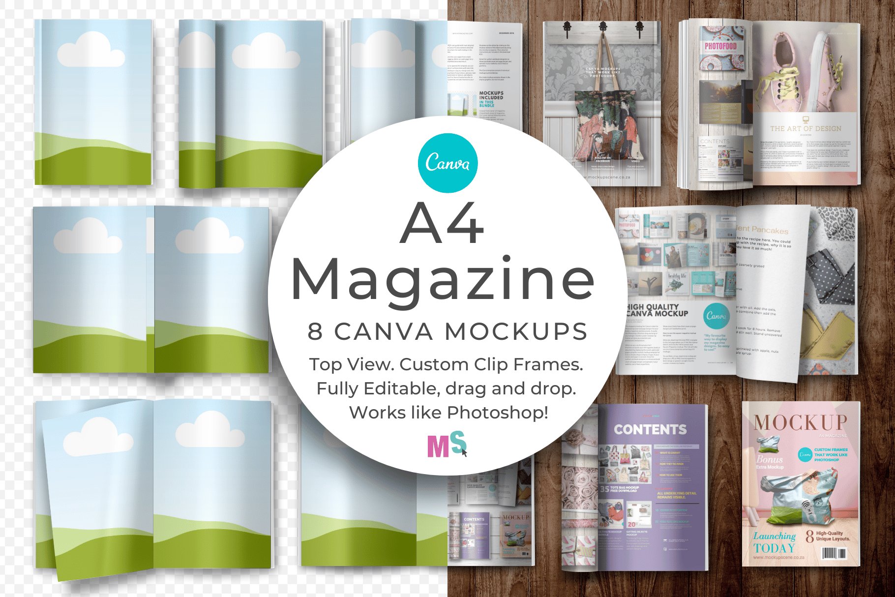 A4 Magazine Mockups for Canva cover image.