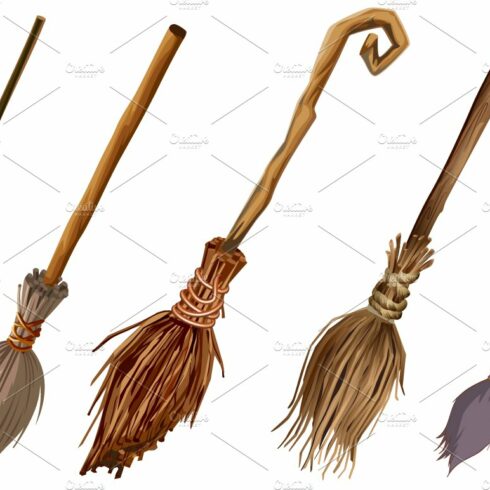 Set old broom with long handle cover image.