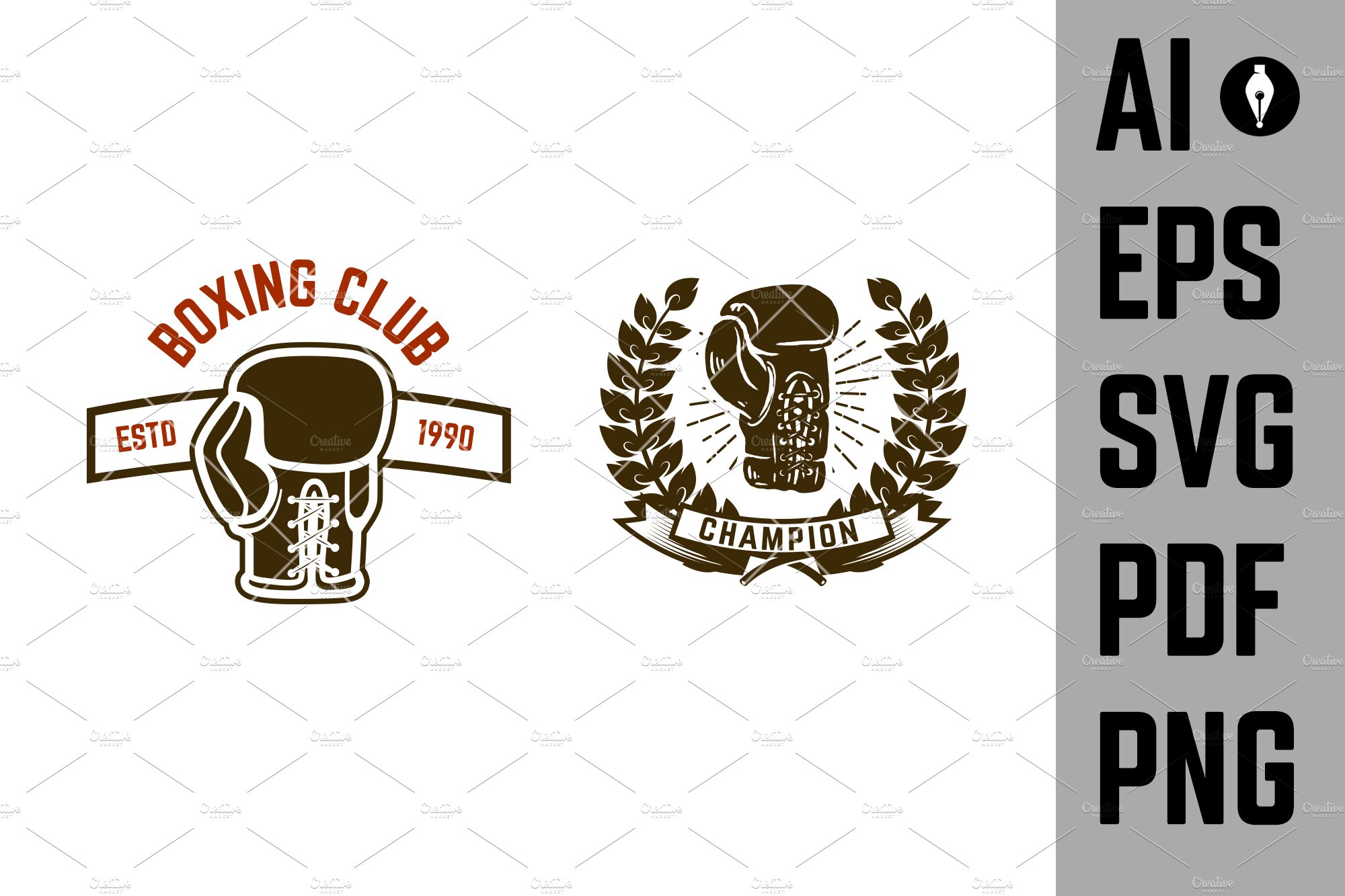 Set of boxing club emblems SVG preview image.