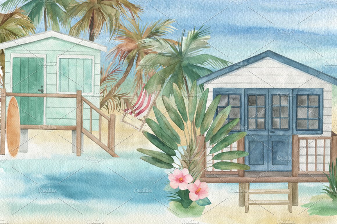 Watercolor Tropical Beach Collection preview image.