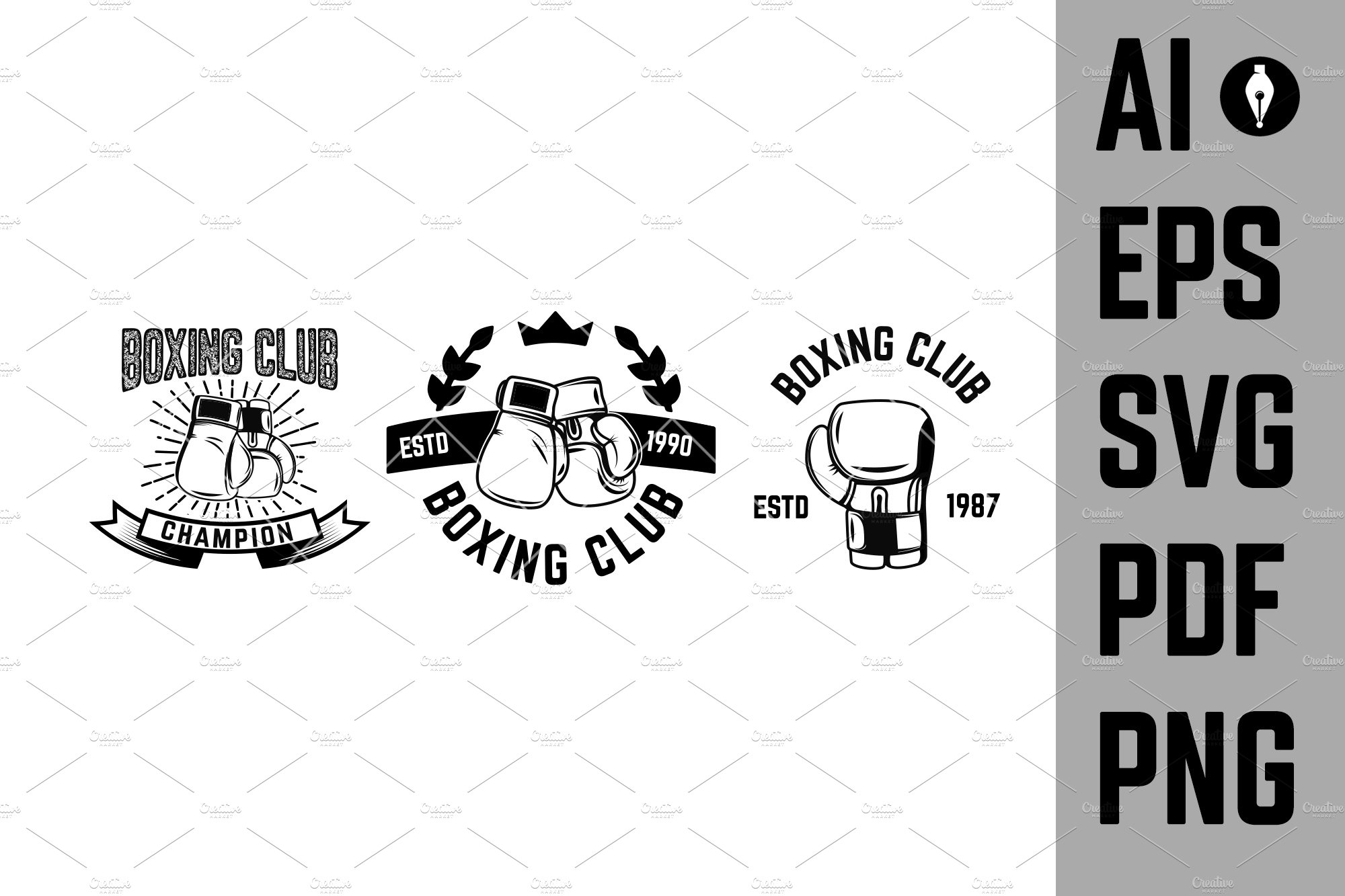 Set of monochrome boxing club emblem preview image.