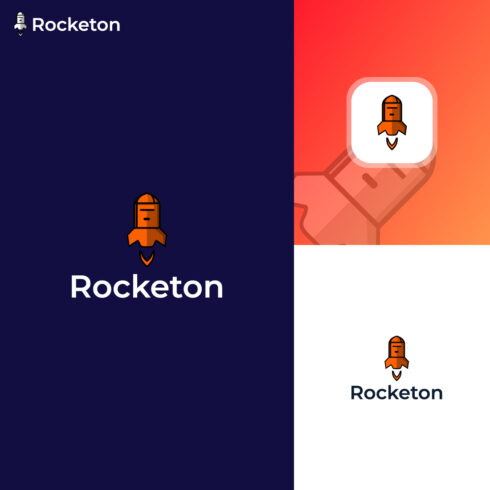 Rocketon logo design with complex shape and colors cover image.