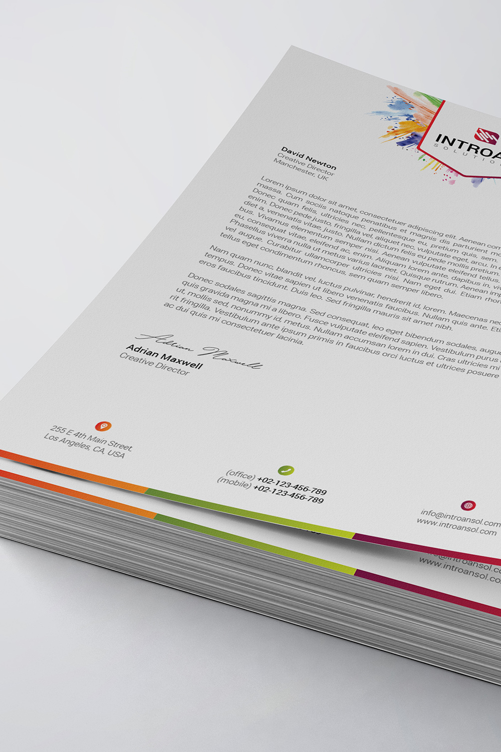 Colorful Letterhead Template pinterest preview image.