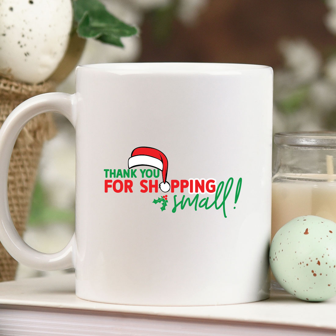 White coffee mug sitting on top of a table.