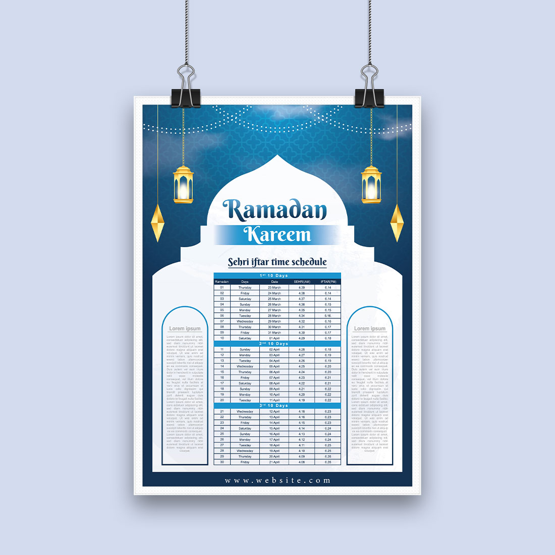Realistic ramadan calendar template preview image.