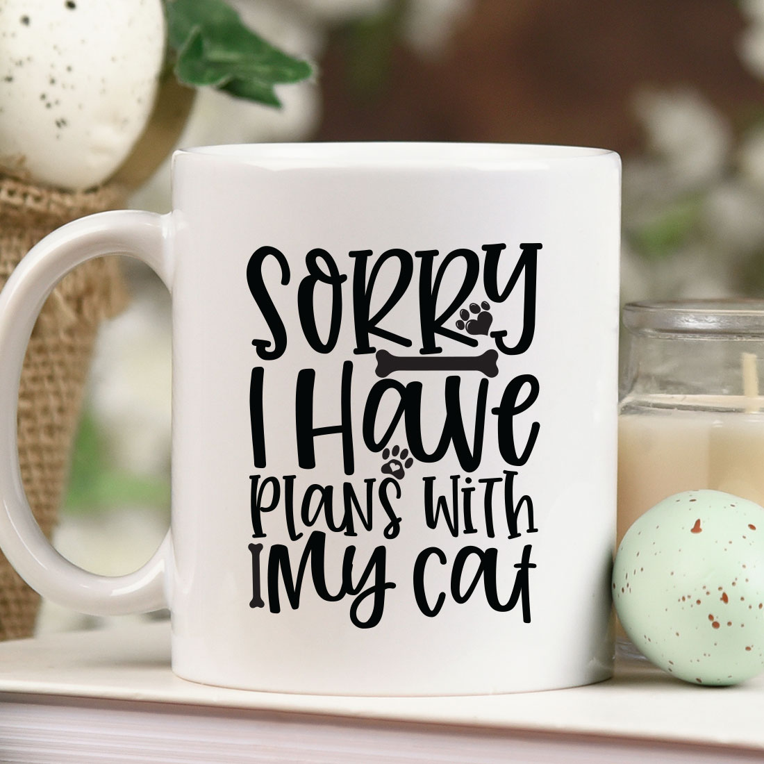 Coffee mug that says sorry i have plans with my cat.