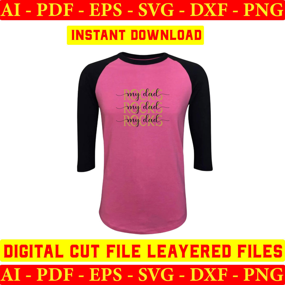 Pink and black shirt with the words instant file layered files.