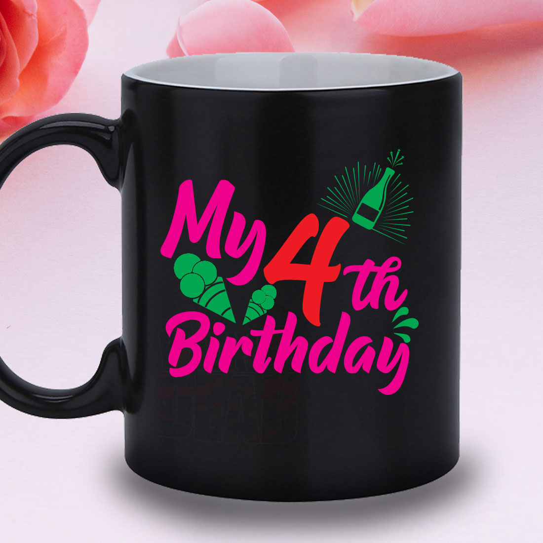 Black mug with the words my 44th birthday printed on it.