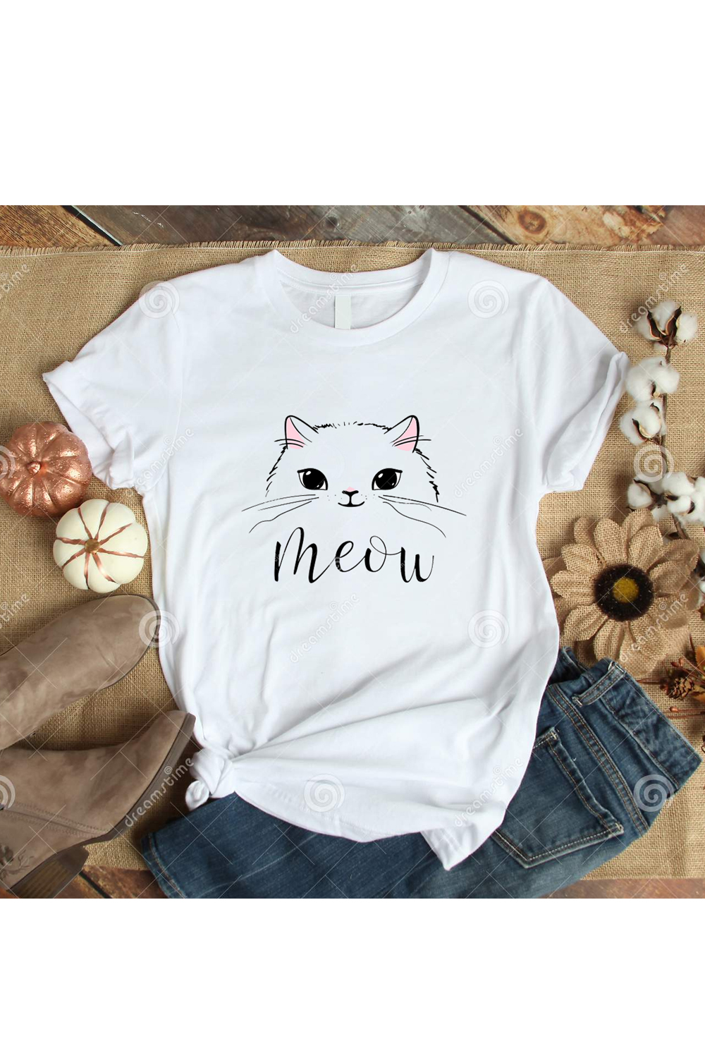 Meow Cat's t-shirt design for women pinterest preview image.