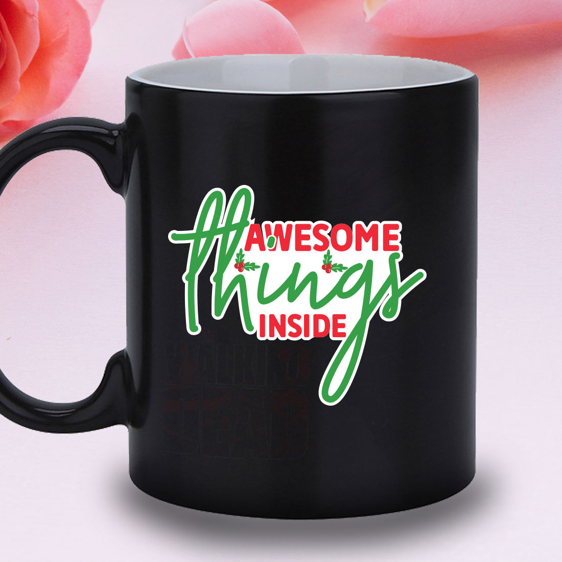 Black coffee mug with the words awesome things inside.