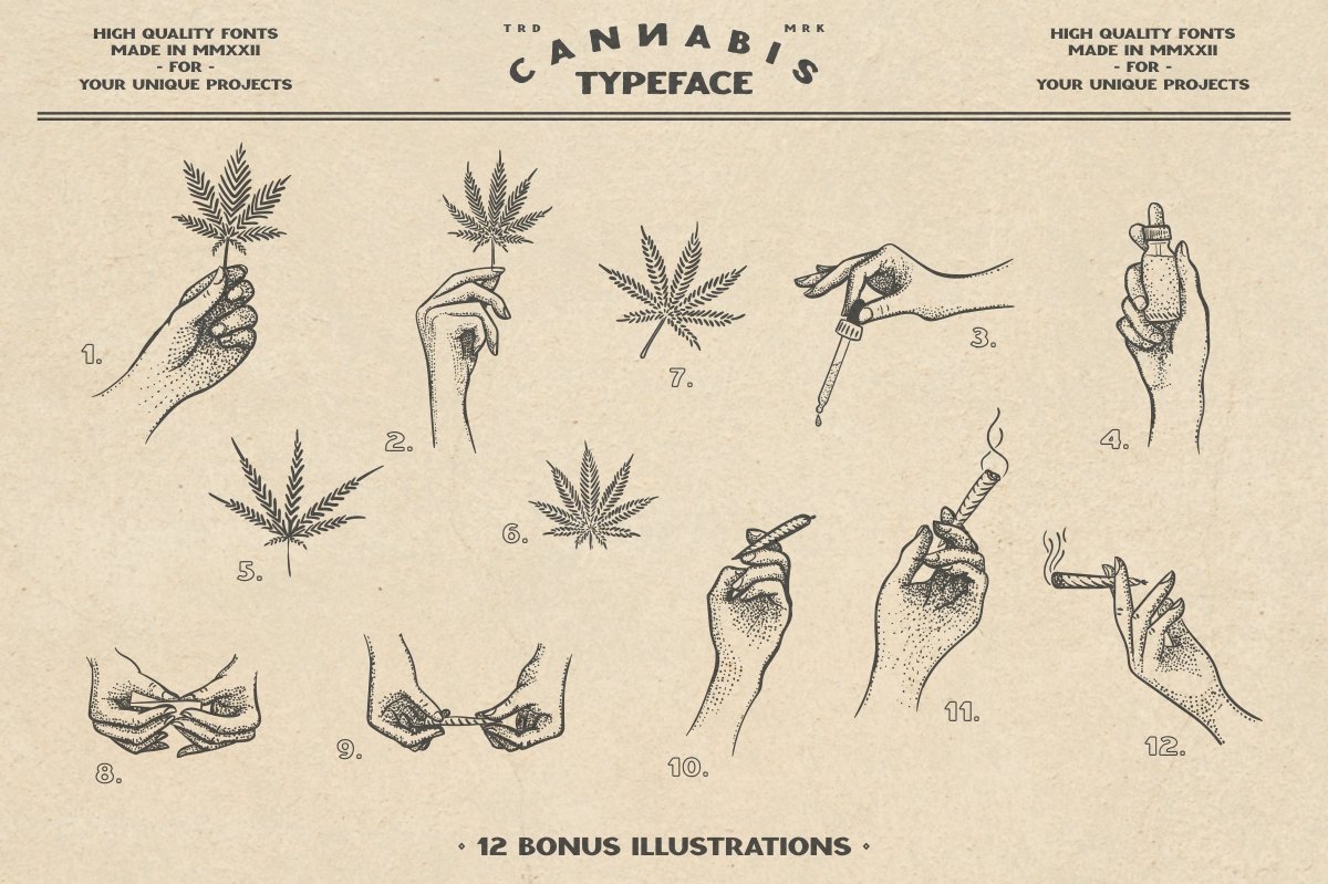 04 cannabis font hand drawn cannabis hemp cbd dropper pre roll illustration 158