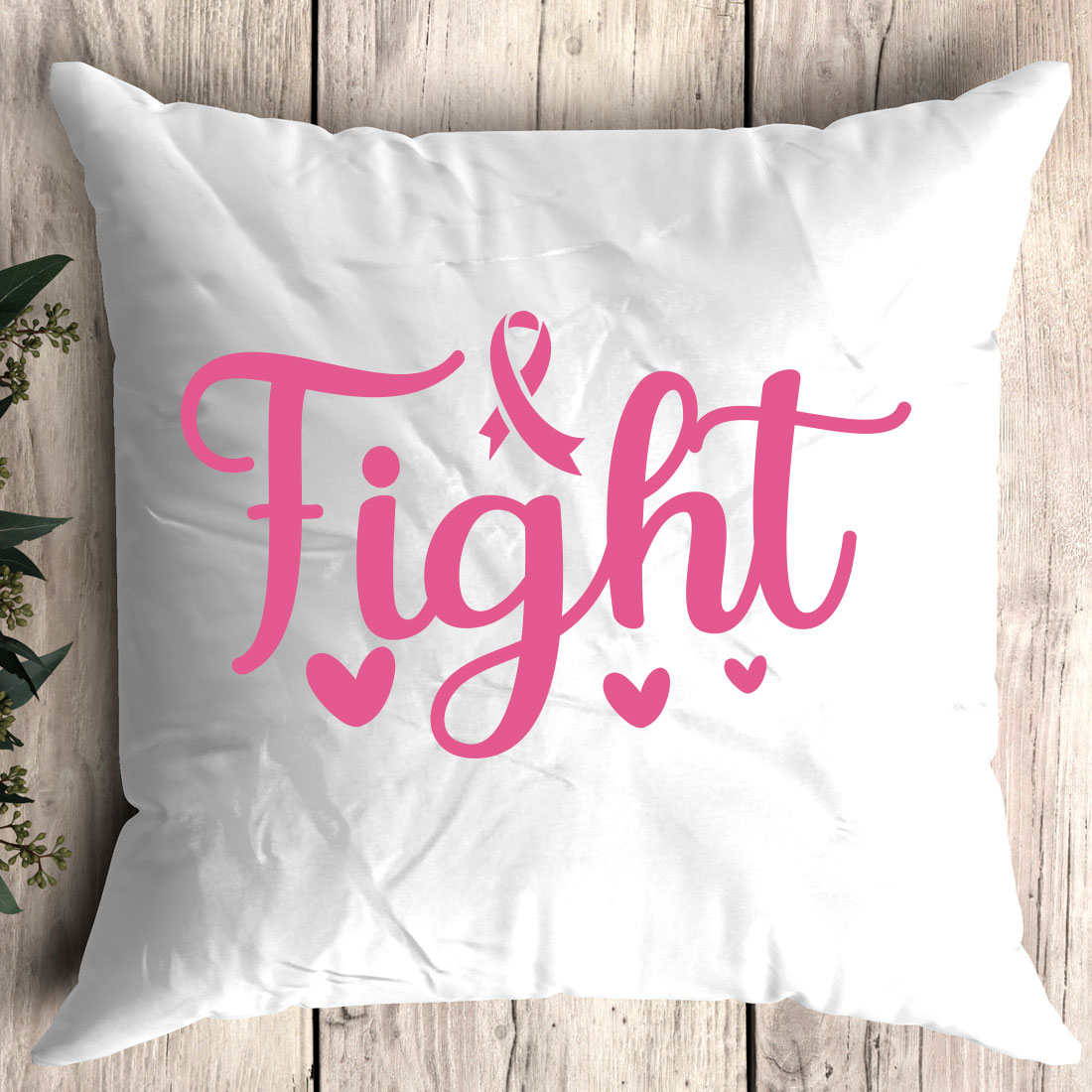 Pillow with the word fight on it.