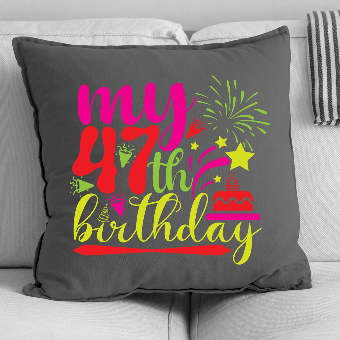 Pillow with a birthday message on it.