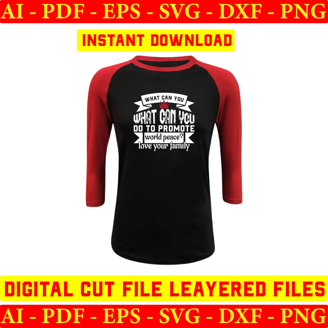Black and red baseball shirt with the words instant file layered files.