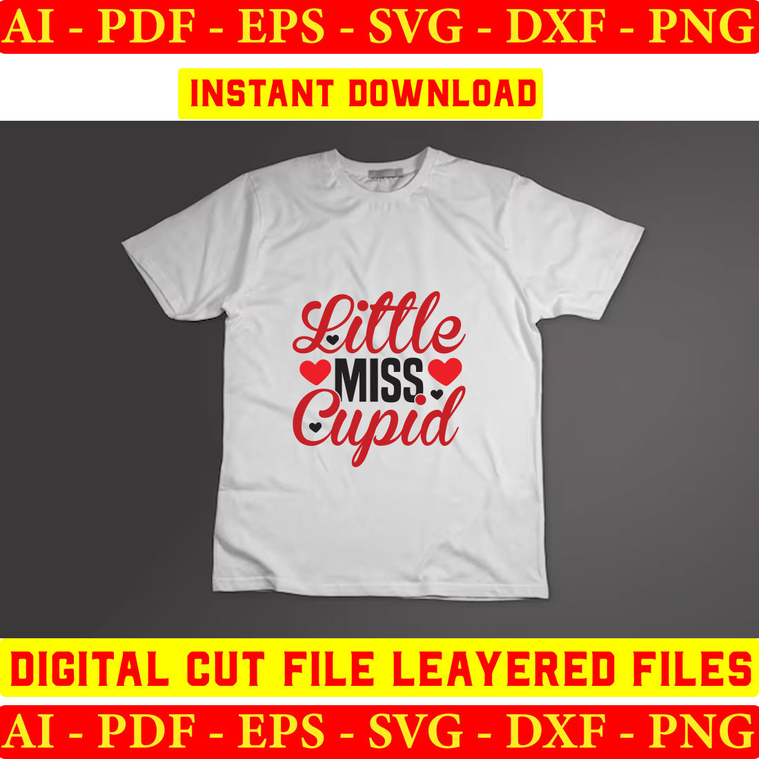 T - shirt with the words little miss cupid on it.