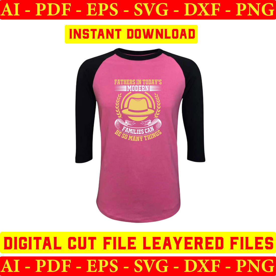 Pink and black baseball shirt with the words instant file layered files.