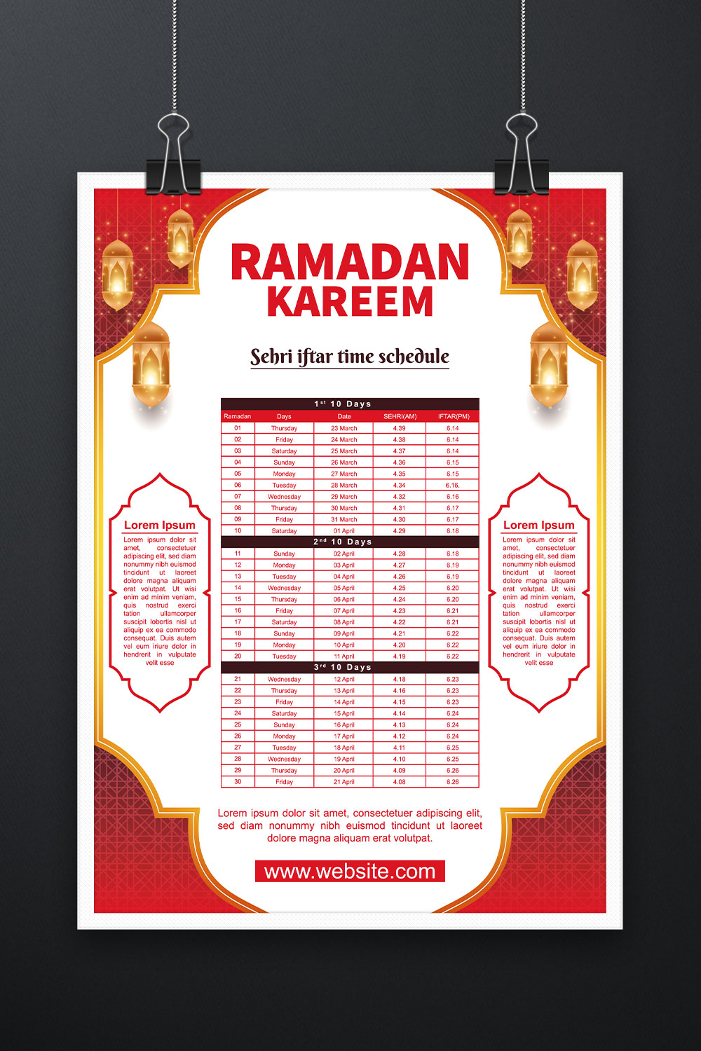 Realistic Ramadan calendar template pinterest preview image.