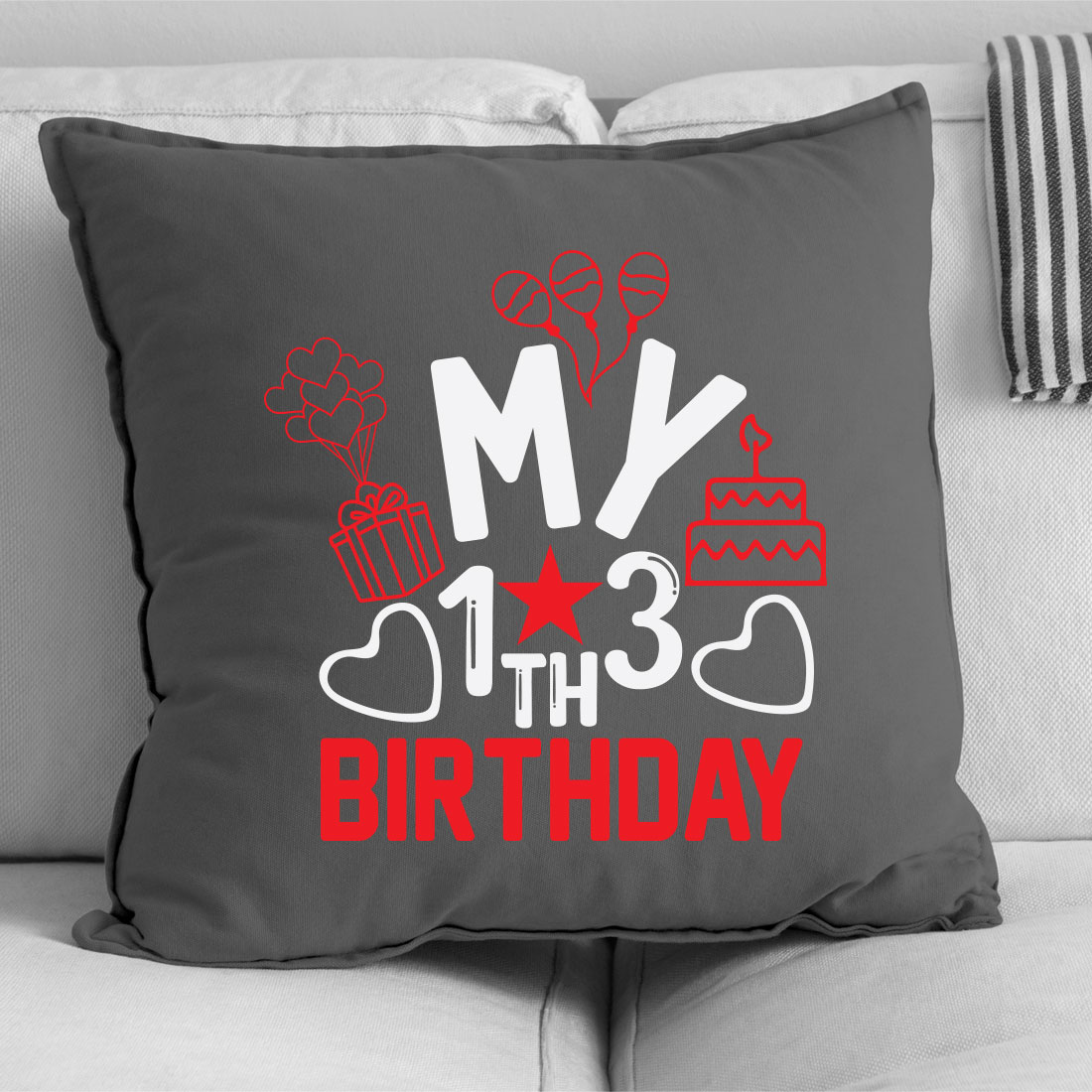 Pillow with a birthday message on it.