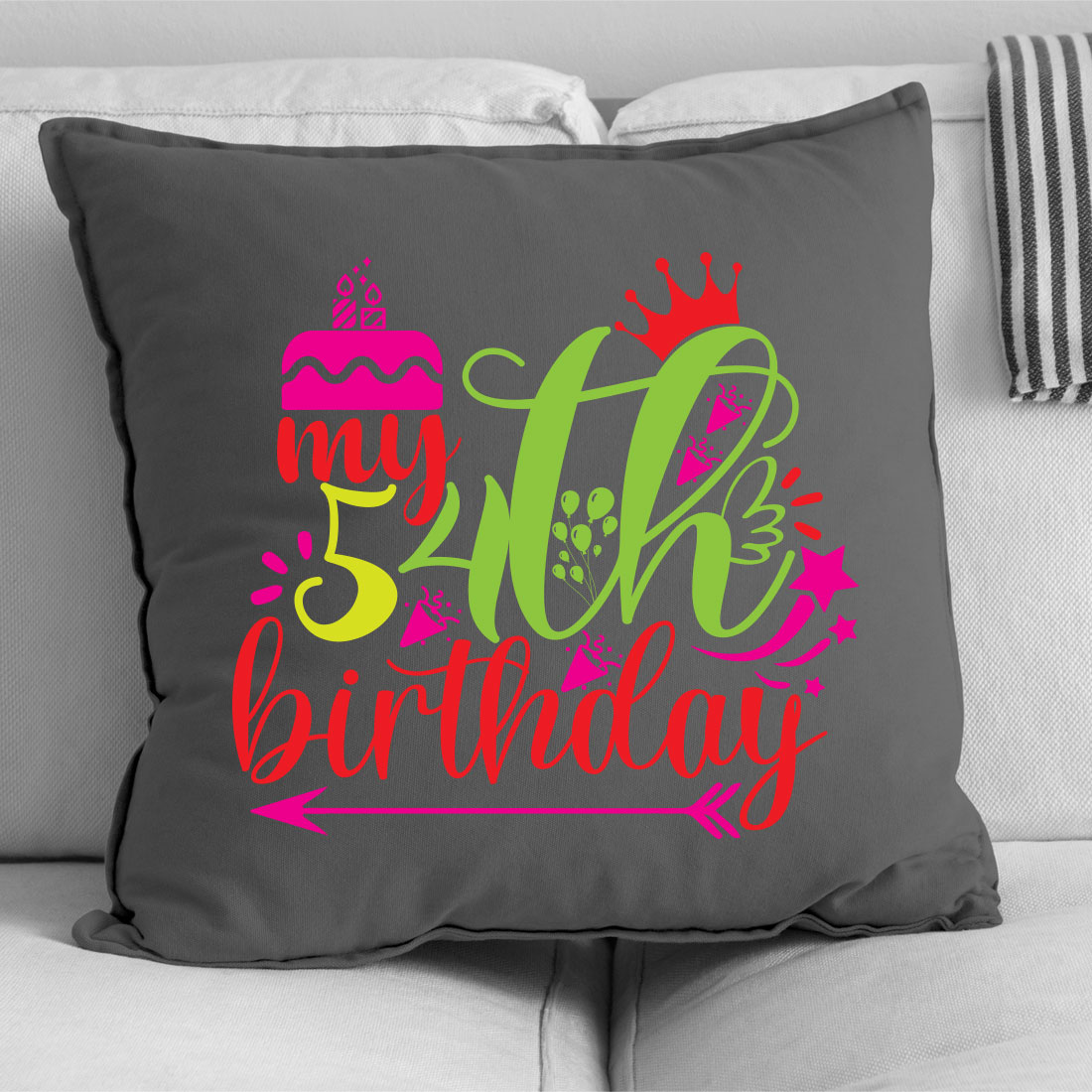 Pillow with a birthday design on it.
