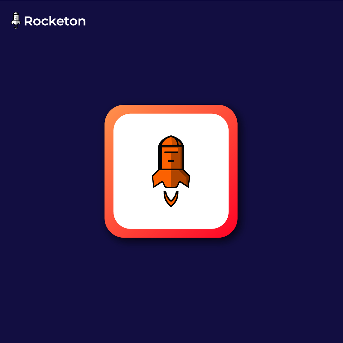 Rocketon logo design with complex shape and colors preview image.