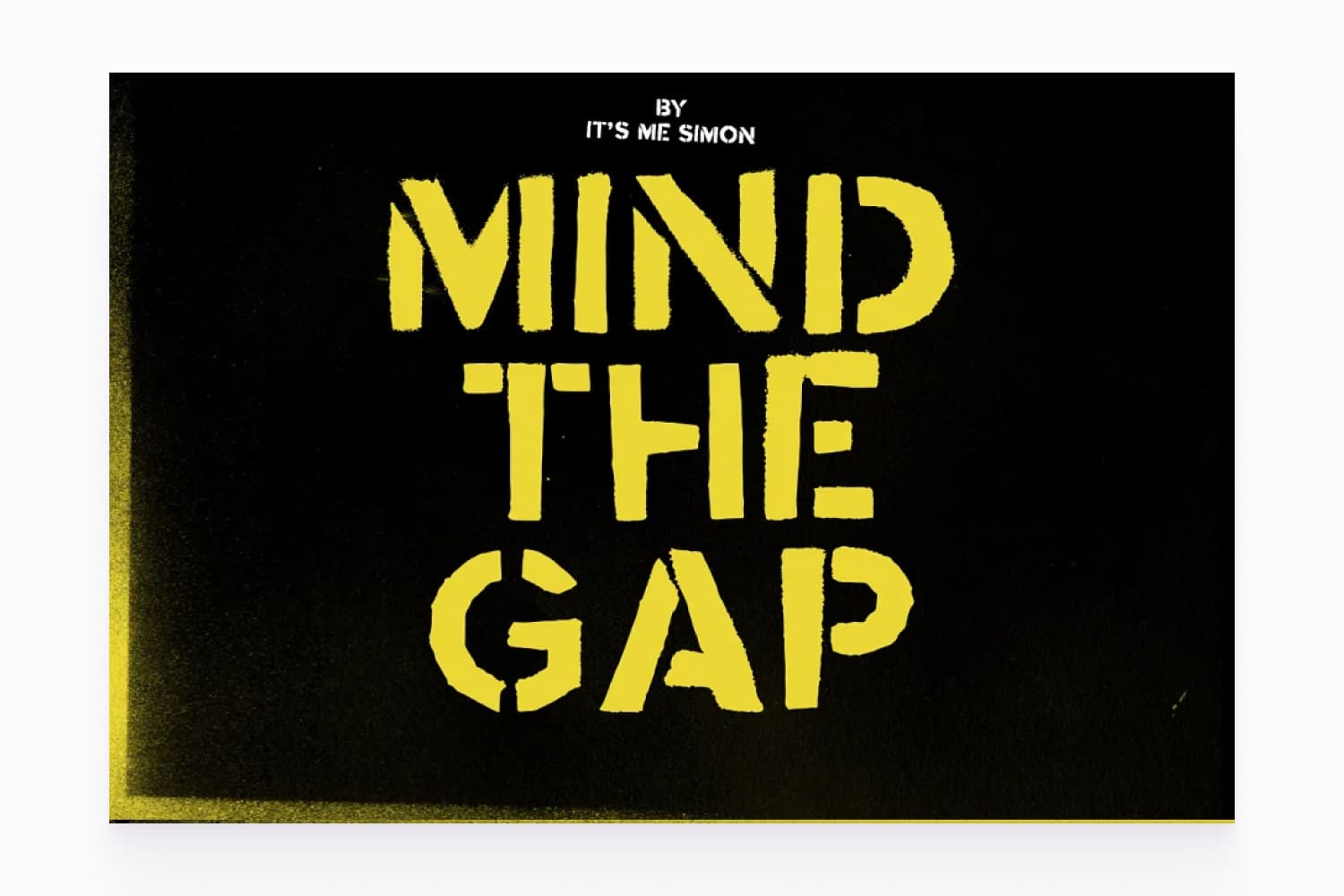Text Mind the Gap in yellow on a black background.