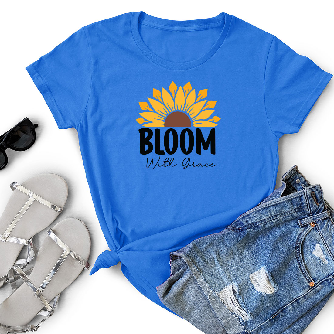 T - shirt that says bloom with a sunflower on it.