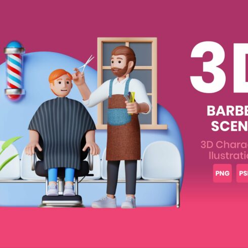 Barber Scene 3d Character cover image.