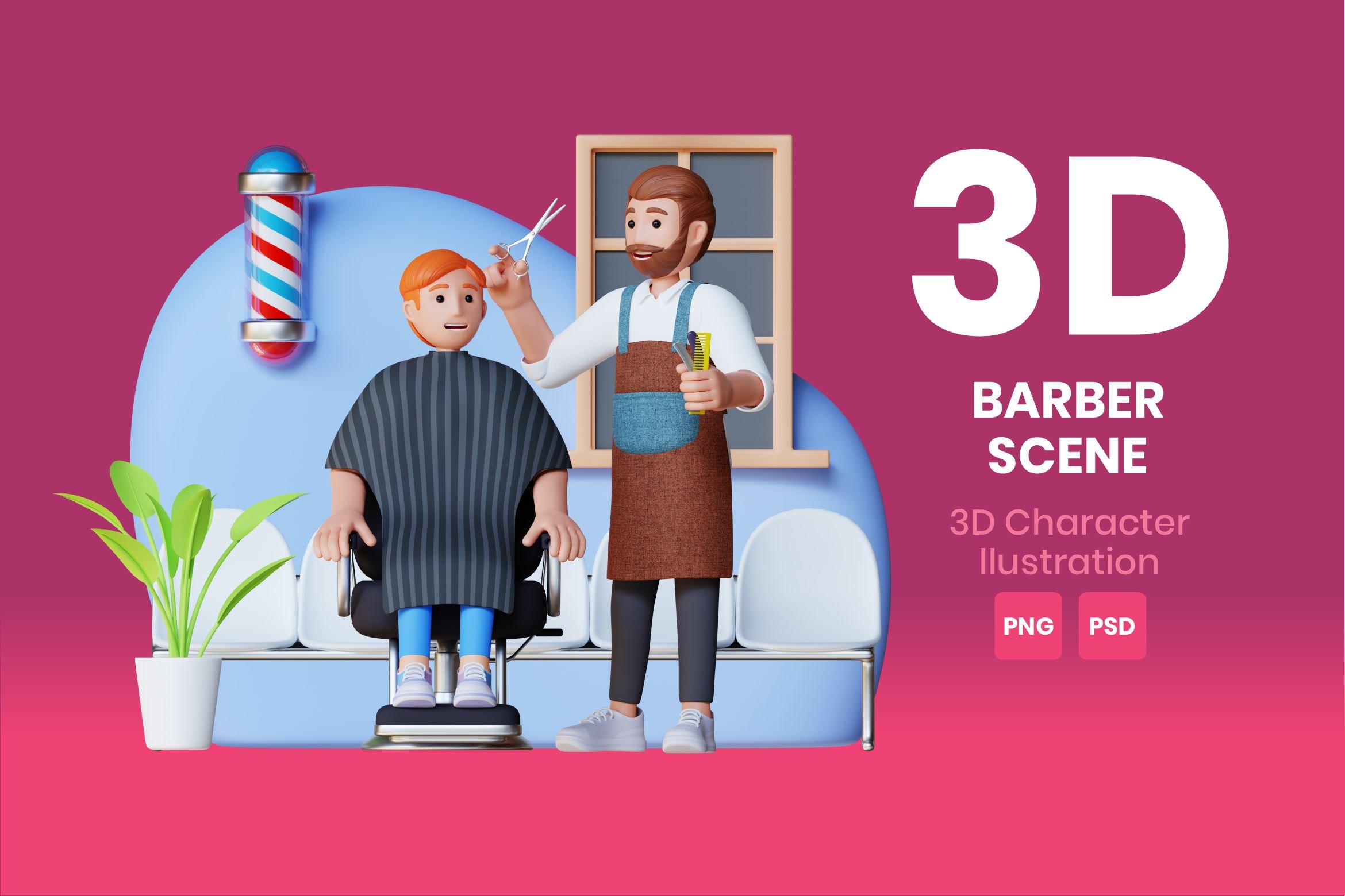 Barber Scene 3d Character cover image.