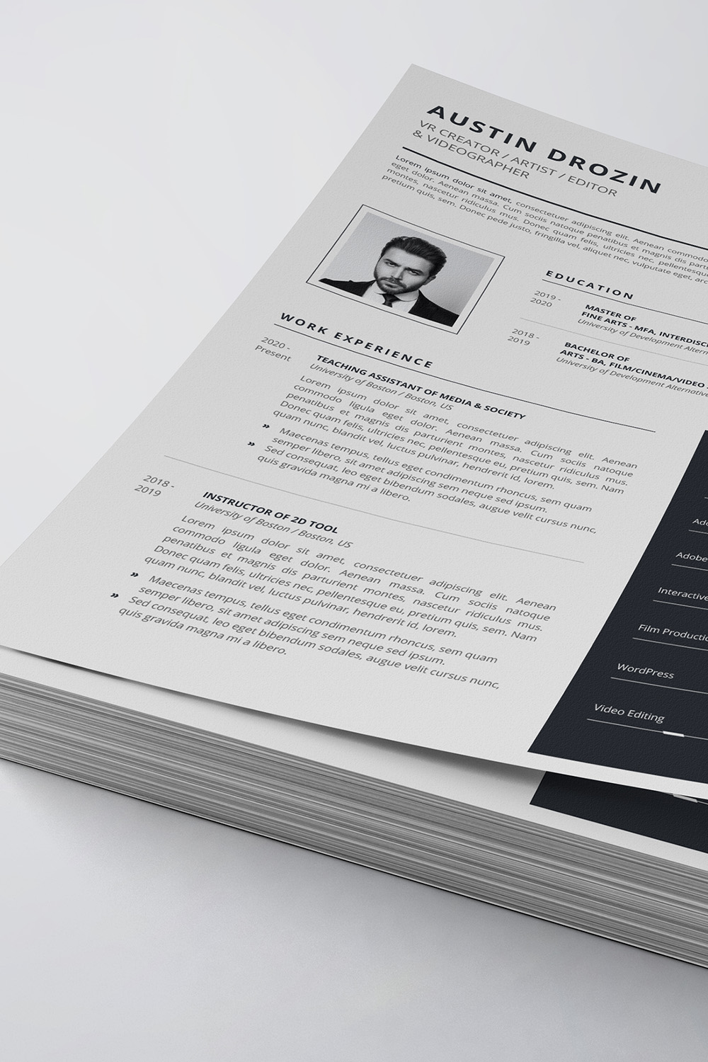 Professional Resume/CV Template pinterest preview image.