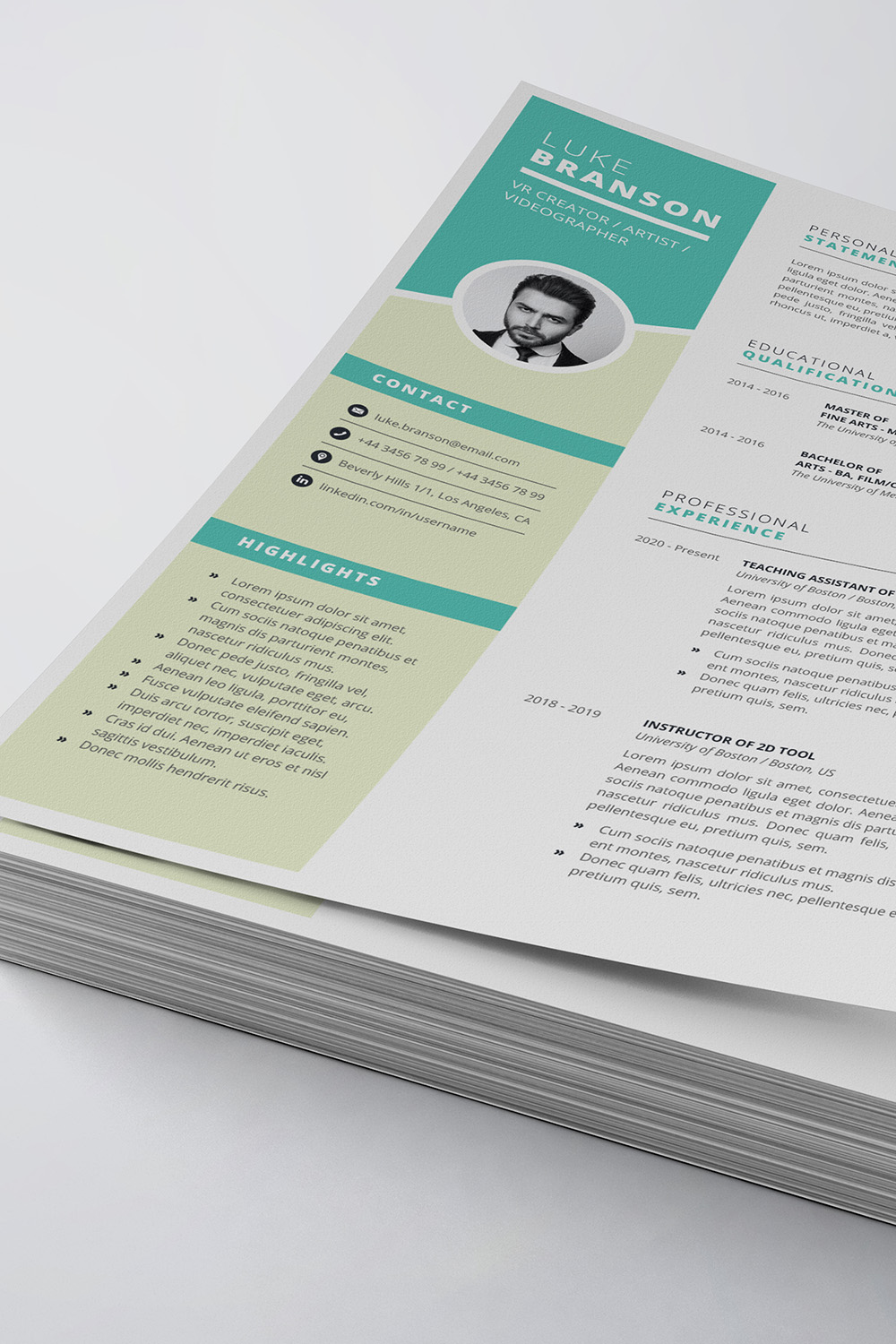 Modern Resume/CV Template pinterest preview image.