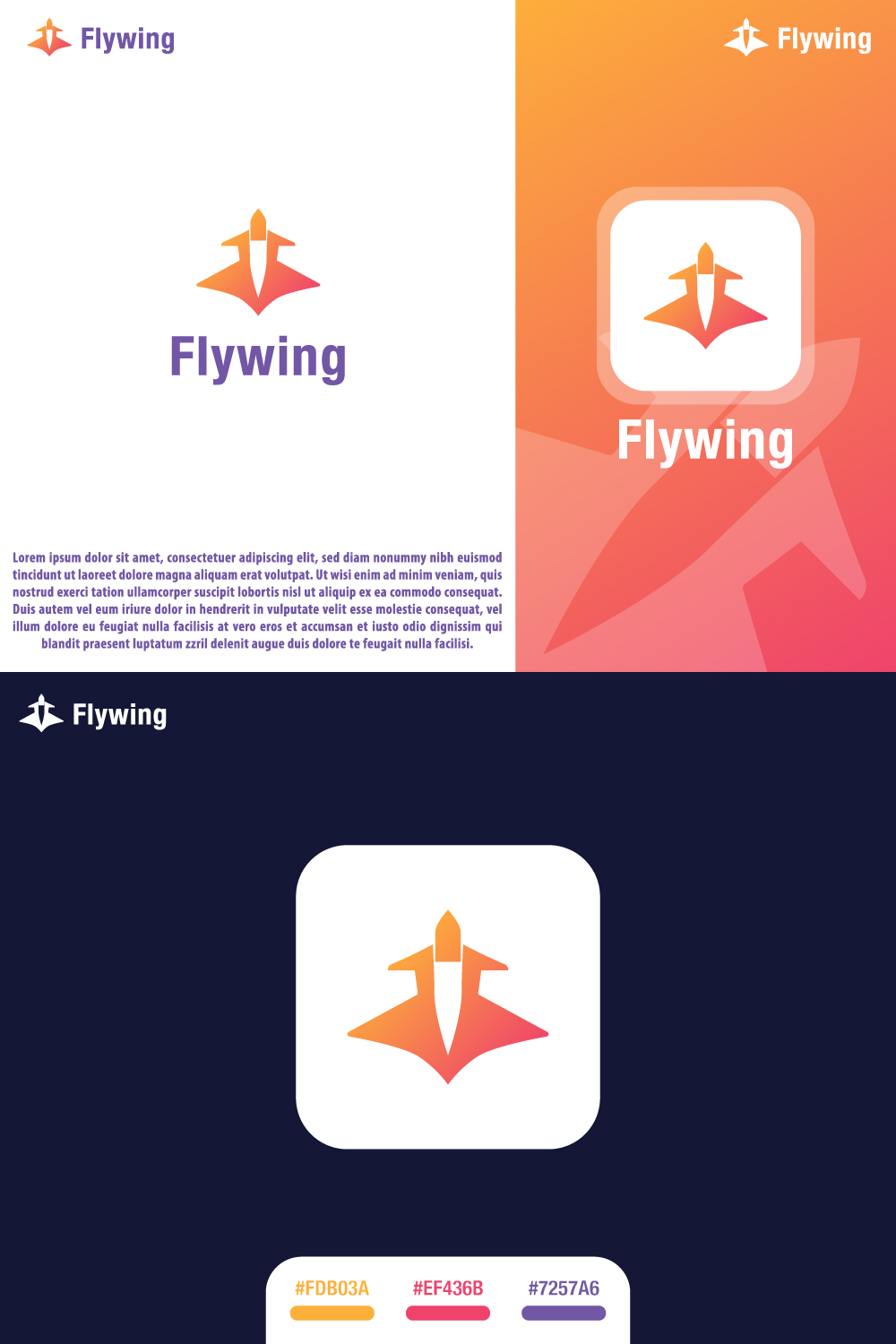 Airplane modern Logo Design, Flywing pinterest preview image.