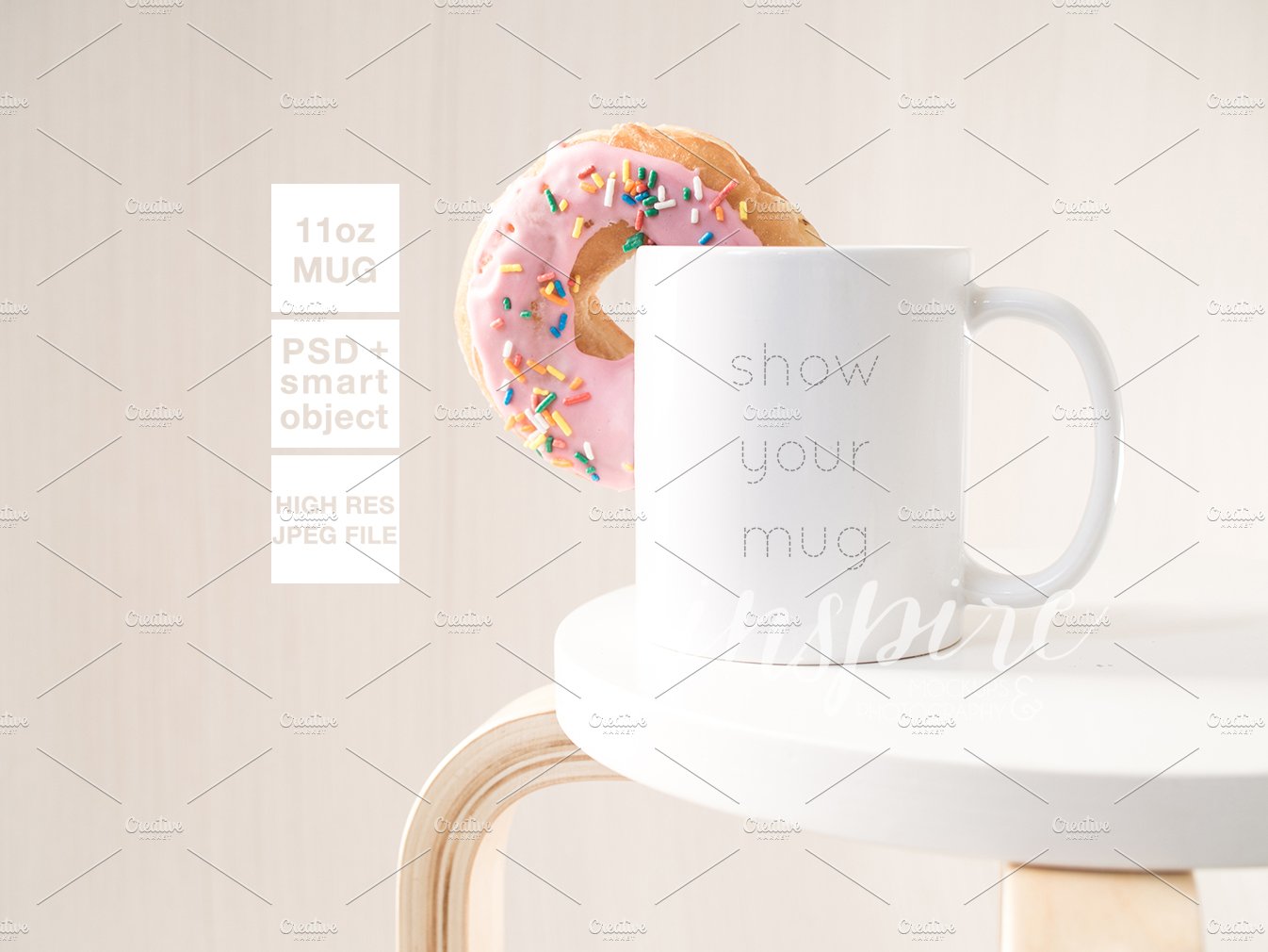 11oz Ceramic Mug Mockup + Donut PSD cover image.